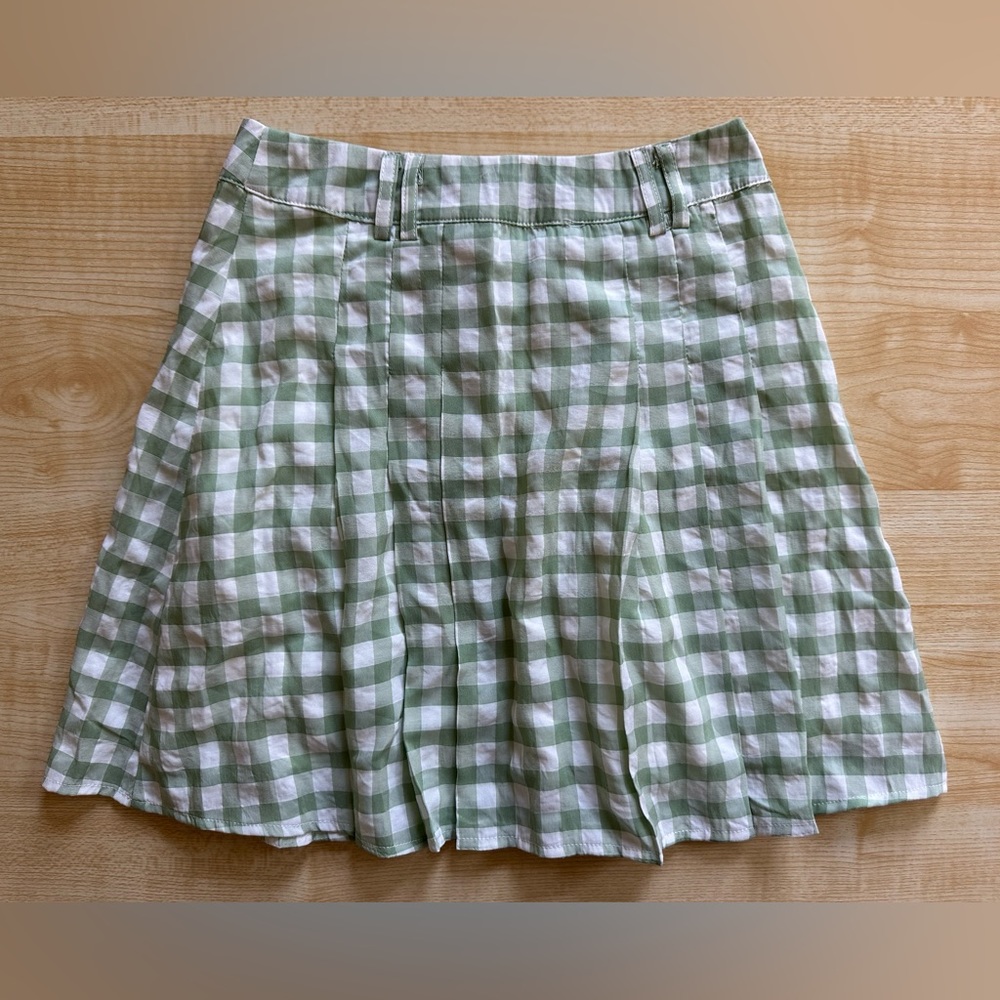 Princess Polly Gingham Pleated Checkered Mini Skirt in Sage Green/White - Size 2 - Picture 9 of 15